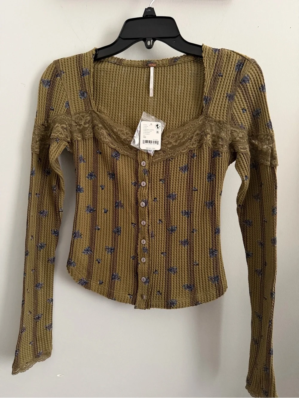FREE PEOPLE Let's Party Cardigan Beehive Combo - Size XS - Waffle Knit Lace Top